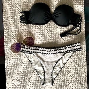 Solid Strappy Side Push Up Bandeau Swim Top